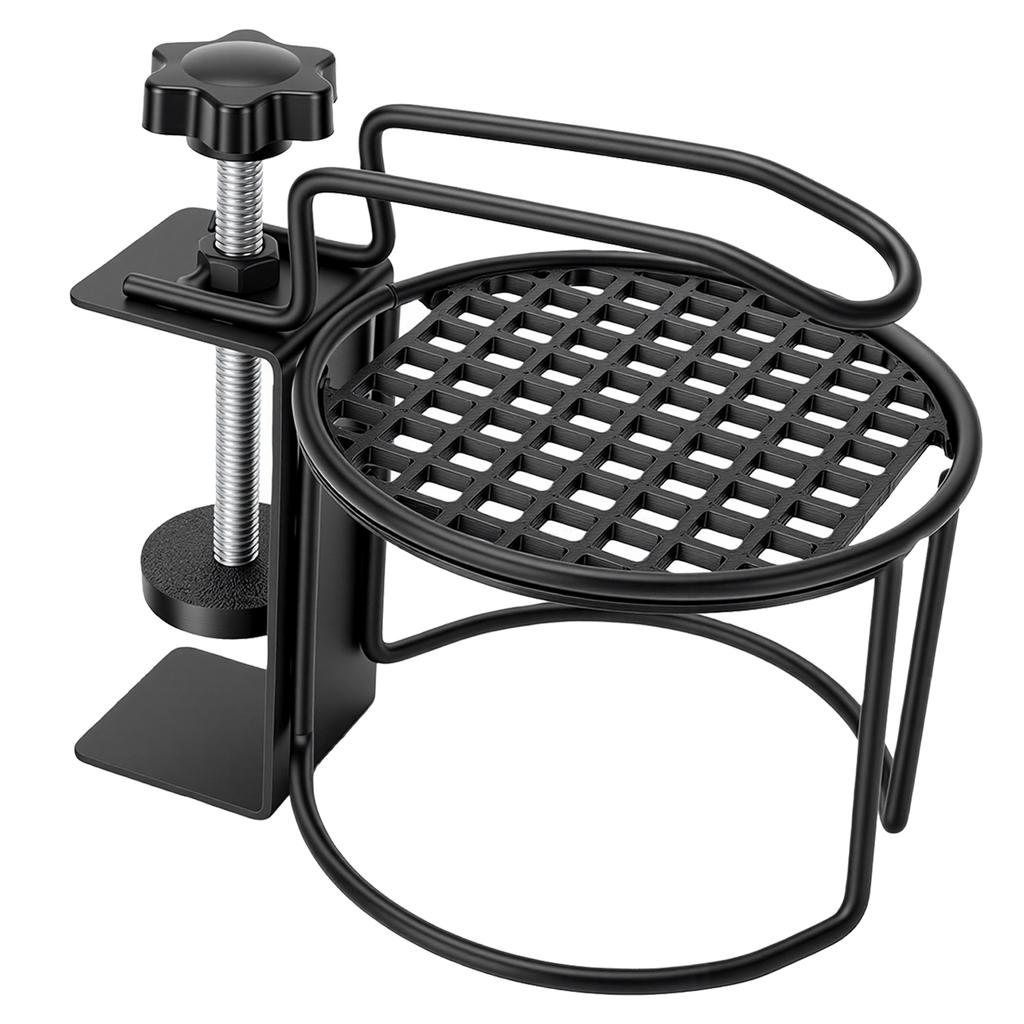 2 In 1 Desk Cup Holder with Headphone Hanger Metal Clamp On Anti Spill Table Water Bottle Holder for Universal Cups