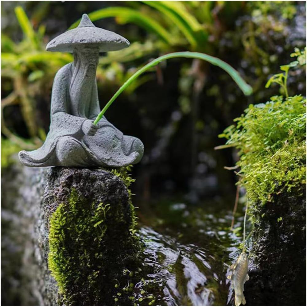Figurine Mini Pescar din Piatră Artificială Jiang Taigong Pescuit Ornament Vintage Acvariu