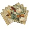 4/6 stuks Elegante Bloemige Tafelmatten - Rechthoekig Linnen, Wasbaar in de Machine, Herfstblad & Wit Bloemenontwerp, Perfect voor Thanksgiving, Familie