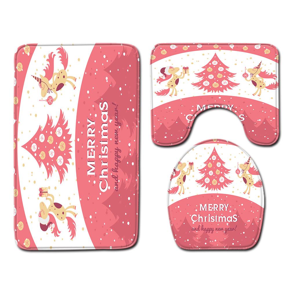 Christmas Bathroom Floor Mat Toilet Three-Piece Set