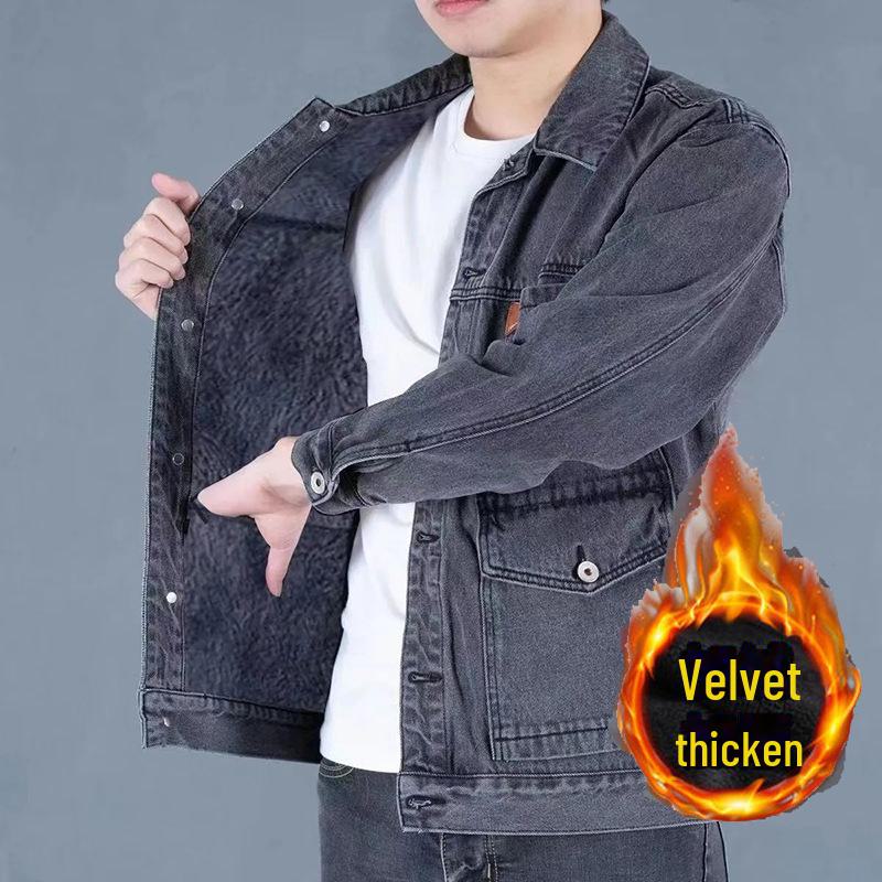 

Мужская утолщенная джинсовая рабочая куртка — износостойкая, с плюшевой подкладкой для осени/зимы 2XL - 130-145 jin