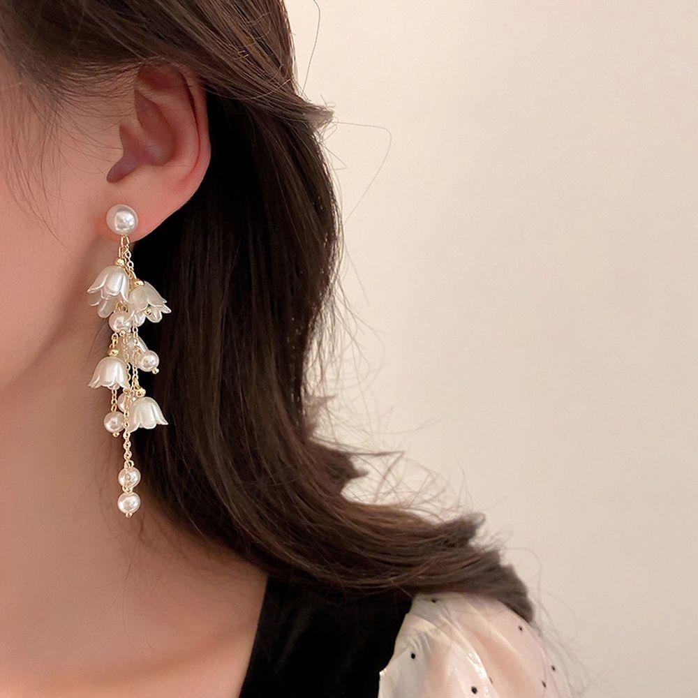 Sweet Tassel Cute Flower Female Earrings Korean Style Ear Drop Dangle Earrings Pearl Earrings
