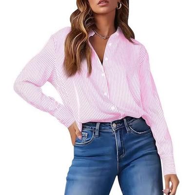 Ladies Elegant Spring Summer Casual Long Sleeve Striped All Match Blouse Shirt Top
