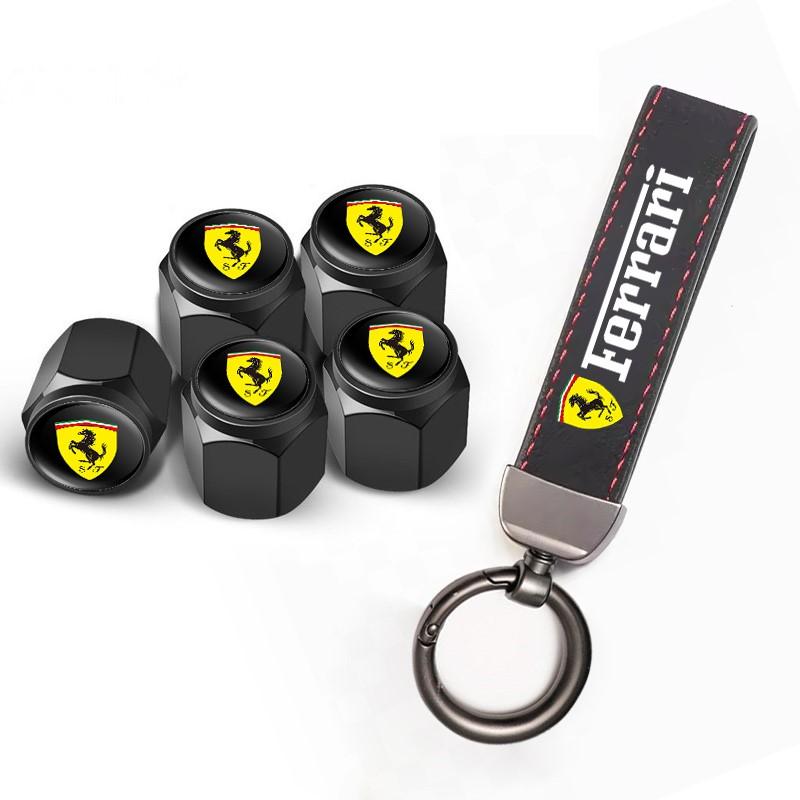 Car Tire Wheel Valve Caps Cover Suede Car Key Chain Ring Keychain for Ferrari Roma 488 Portofino F8 Roma Spider SF90 Tributo