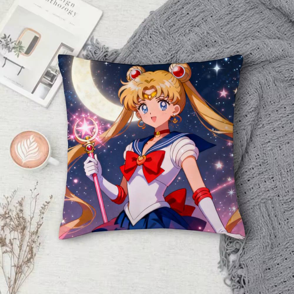 S-Sailor Moon Double-Sided Printed Square Pillow Cover Decorative Cushion Cover For Sofa Bedroom Bedside