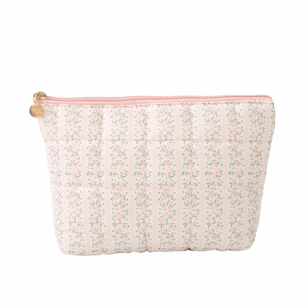 New Floral Quilted Large Plaid Cosmetic Bag Large-capacity Three-dimensional Hand-held Bubble Grid Fashion Pleated Storage Toiletry Bag