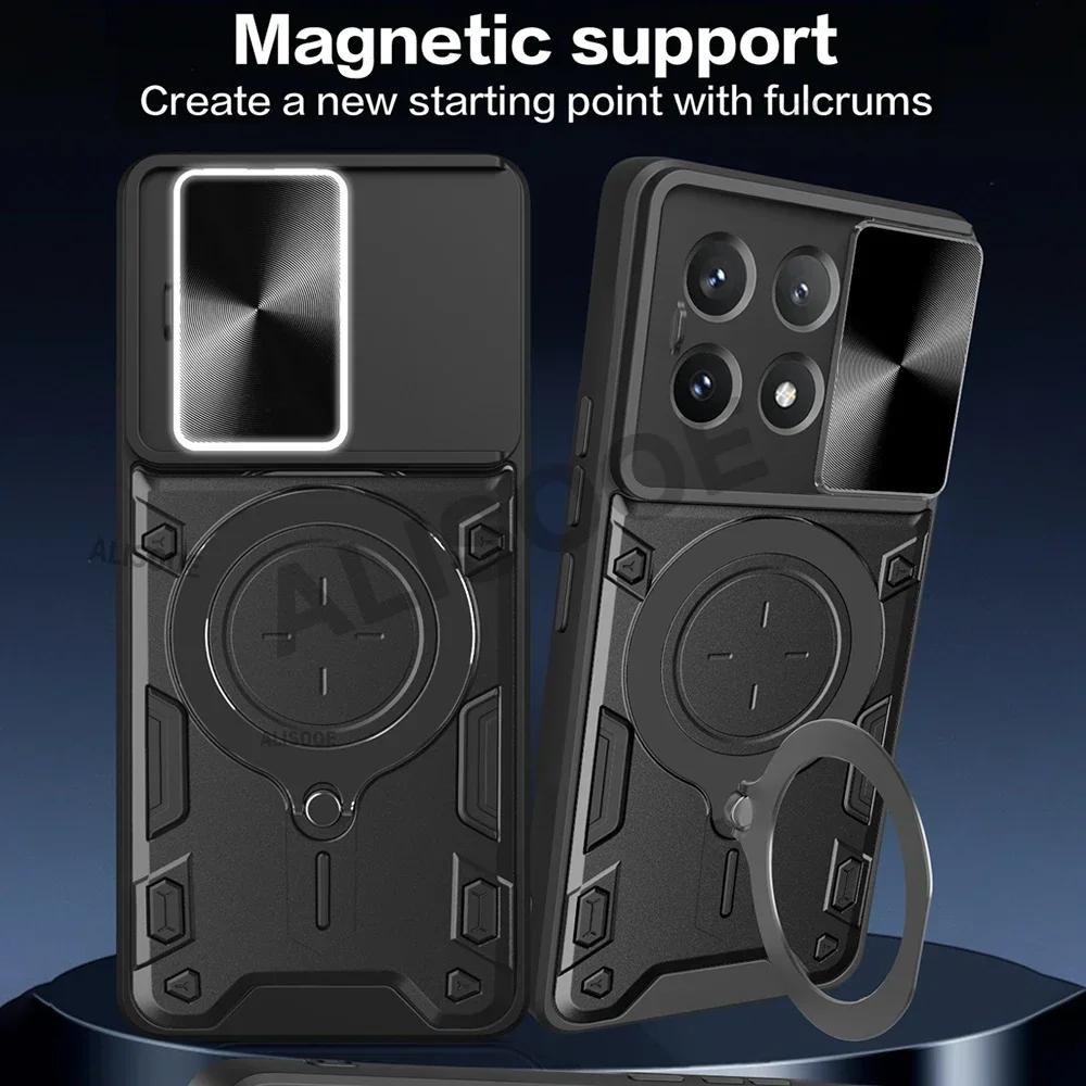 Rüstung Magnetischer Ringständer Funda für POCO X7 Pro / X6 Pro 5G Hülle Schiebe-Kamera-Schutzabdeckung für Xiaomi POCO X6 5G Capa