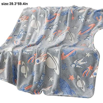 Glow In The Dark Blanket Double Sided Flannel Blanket Home Use Easy Clean for Kids Grey Space 100x150cm