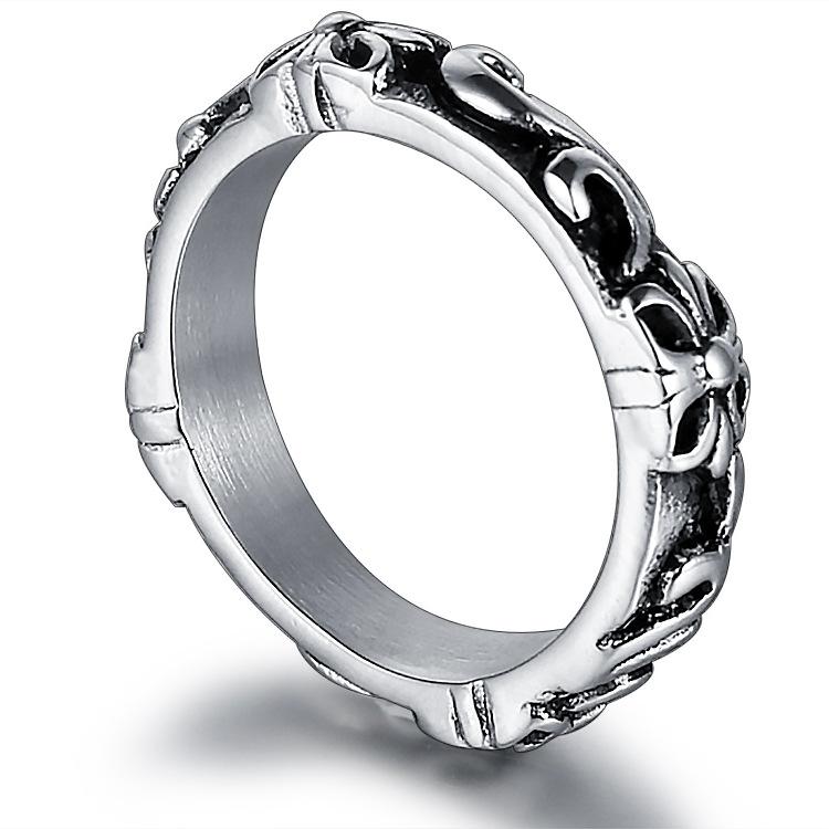 

2026 Korean Version of Fashion Cross Flower Titanium Steel Ring Women, Retro Couple Ring Jewelry 10