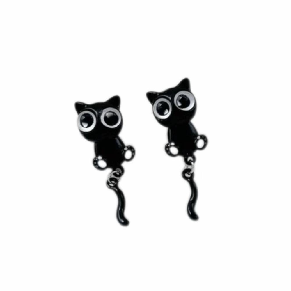 Серьги-гвоздики  Милый черный кот  Милые мультяшные серьги Изящные серьги-гвоздики с черным котом Женские чёрный