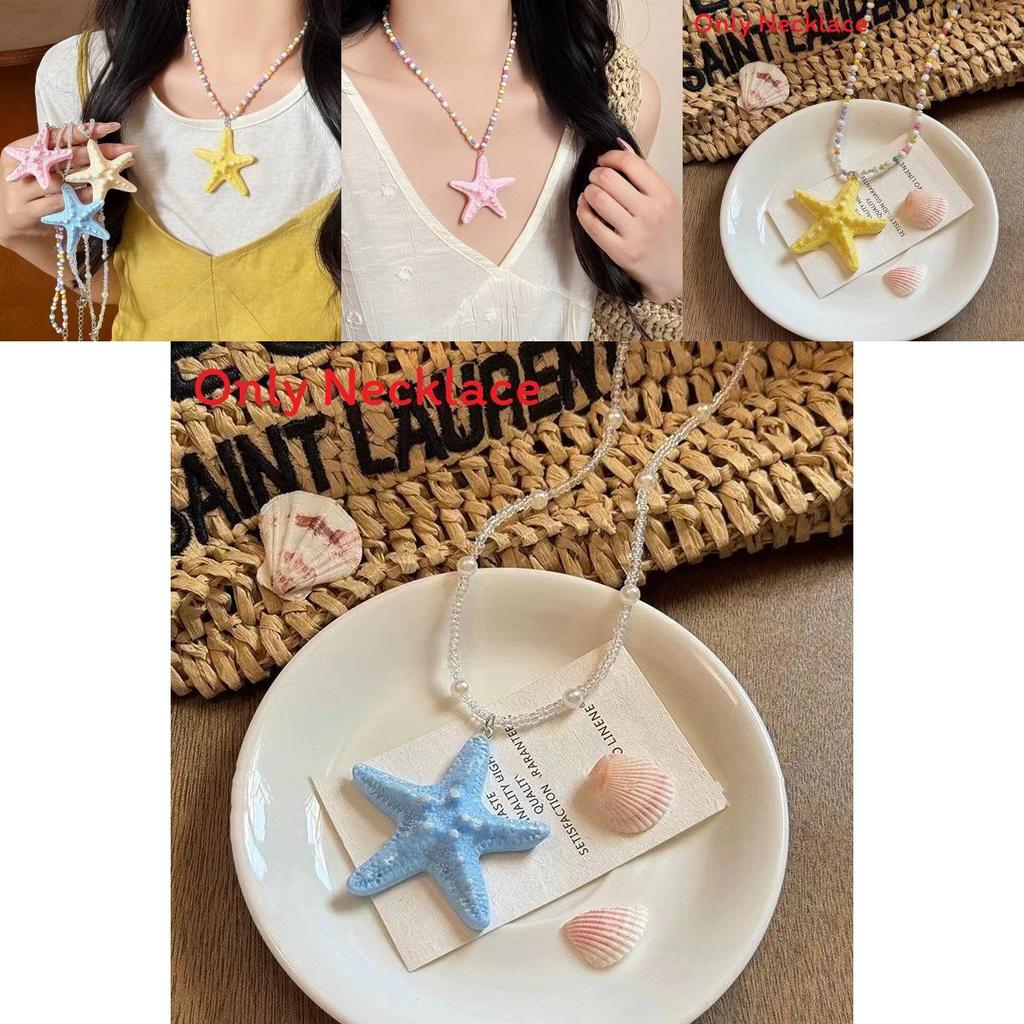 Halskette mit Anhänger Seestern aus Resin im Strandstil für Damen Sommerurlaubs-Accessoire