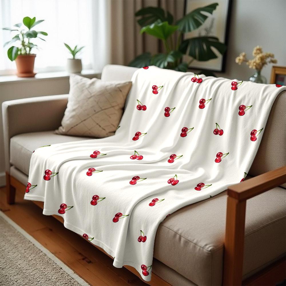 Juicy Cherry Anime Cartoon Flannel Blanket Soft Warm Throw for Bedroom Sofa Car Kids Holiday Gift