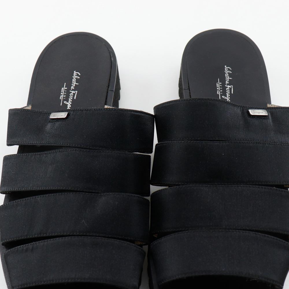 Salvatore Ferragamo Slide Sandals Mule Black Satin Women Used
