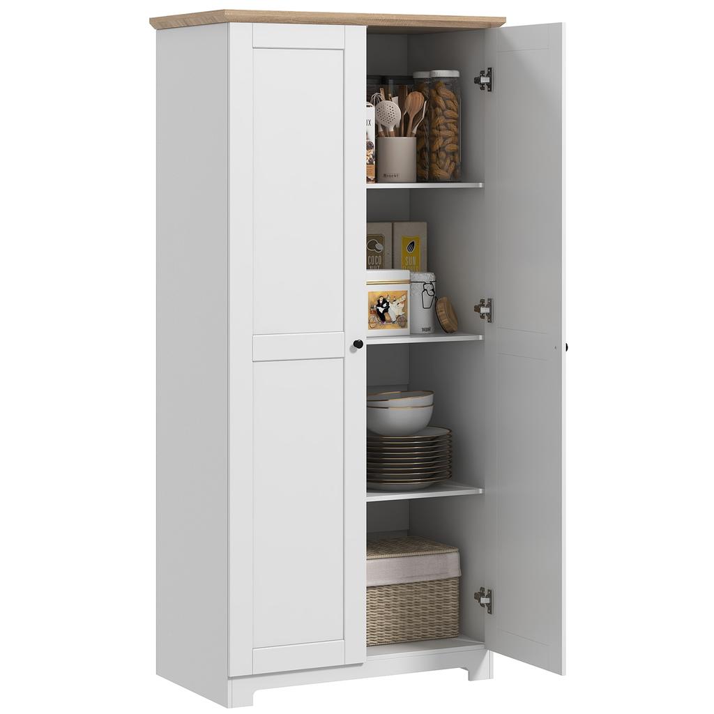 172cm Kitchen Cupboard, Freestanding Storage Cabinet with Doors and Shelves, Modern 2-Door Kitchen Pantry Cupboard for Dining Room, White