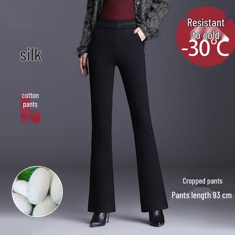 

Женские зимние шелково-хлопковые расклешенные брюки - Холодостойкие, теплые, утолщенный бархатный базовый слой 4XL (Recommended 145-155 jin)