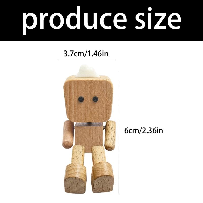 Magnetic Wooden Automotive Sculpture Dancing Robot Figurine For Car Dashboard Handmade Moving Limbs