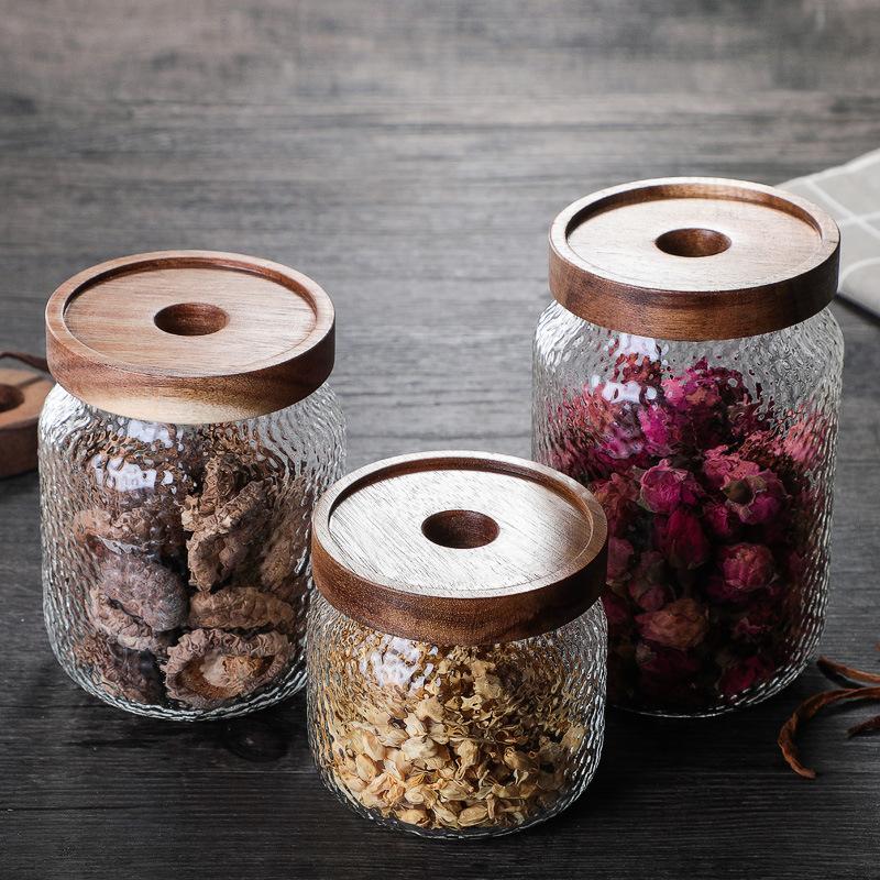 Acacia Food Coffee Bean Tea Glass Storage Jar