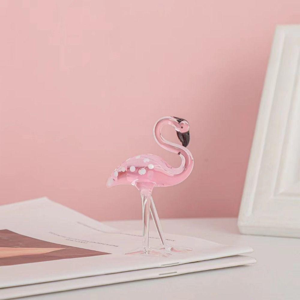 Handmade Art Simulated Pink Flamingo Cute Animal Sculpture Creative Glass Flamingo Figurines  Home