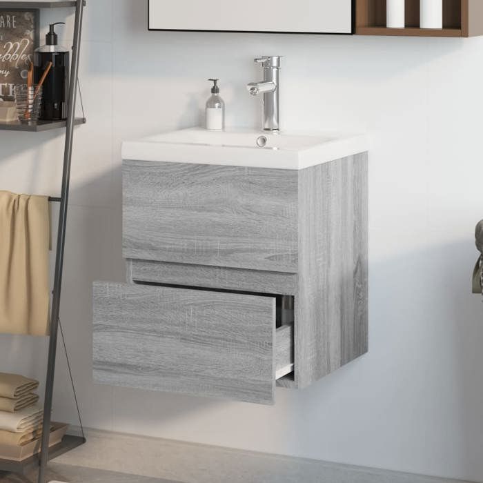 3152862 vidaXL Vanity Unit with Integrated Basin Sonoma Grey Engineered Wood