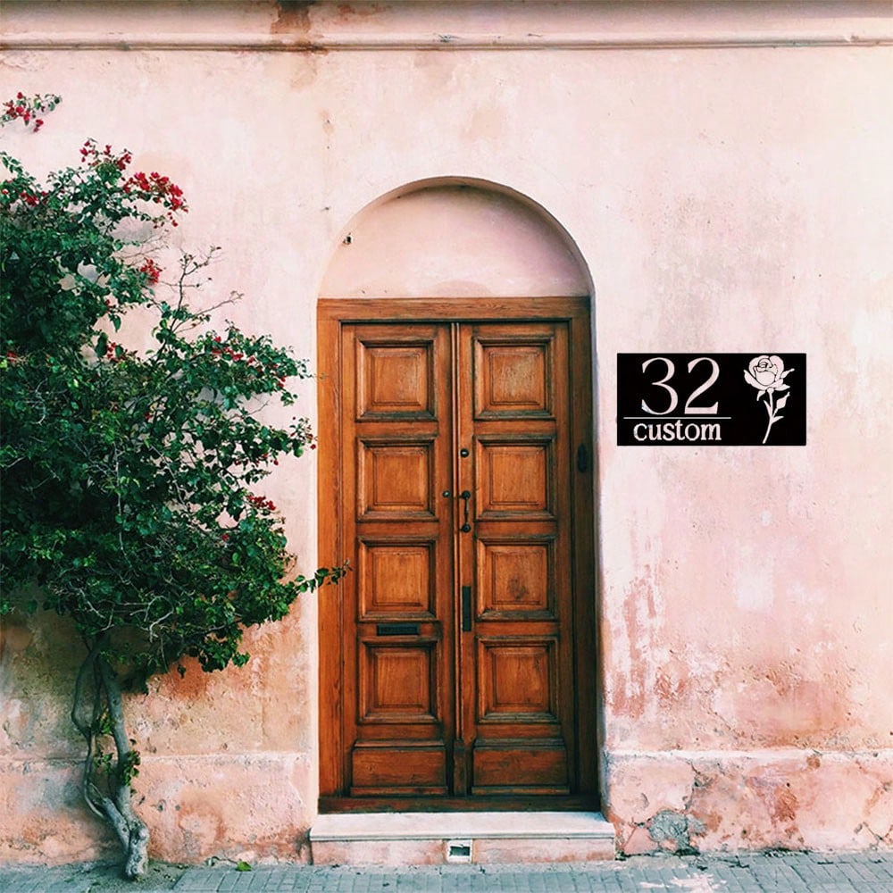 Custom Metal Door Sign with Name & Number, Elegant Home Outdoor Plaque, Wedding Display