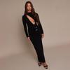 2025 Autumn/Winter European & American Style Sexy Long Sleeve Hollow Asymmetrical Round Neck Dress