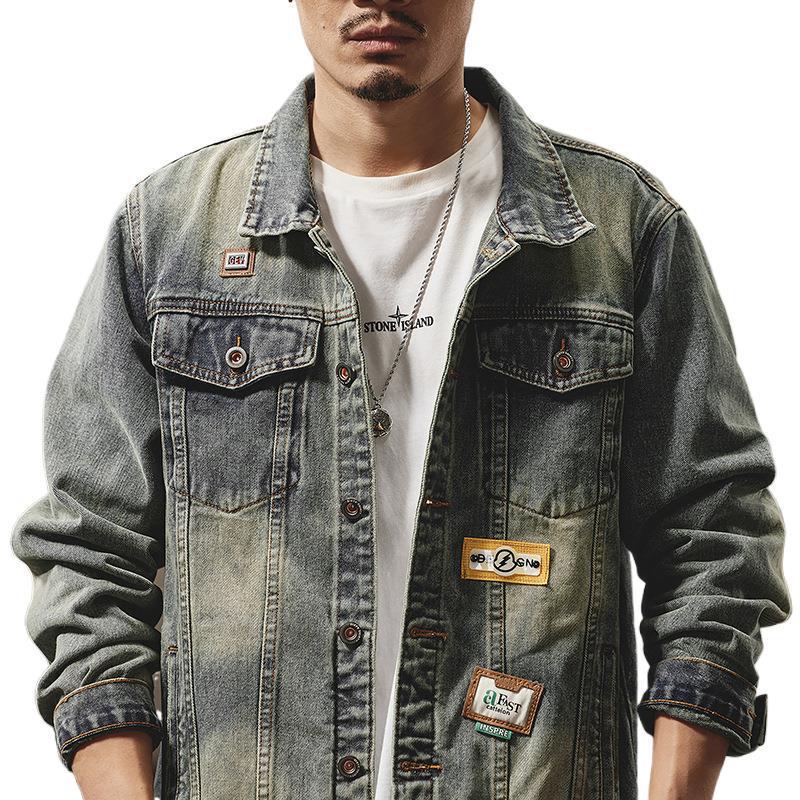 Xintang Men's Wear | Retro Denim Jacket - Trendy Loose Fit, Casual Hong Kong Style for Spring and Autumn
