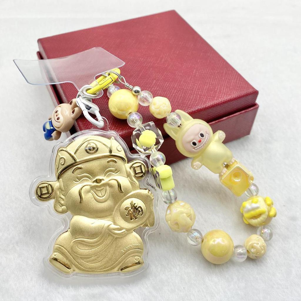 999 Pure Gold God of Wealth Pendant: Versatile Ornament for Phone, Keychain, Car, or Bag