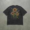Sunflower Faded T-Shirt | Vintage Floral Graphic Tee | Nature Aesthetic Oversized Shirt | Washed Streetwear Raw Hem