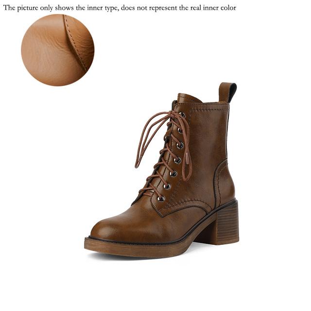 Fall Shoes Women Boots Square Toe Chunky Heel Women Shoes Retro Genuine Leather Modern Boots Short Boots Winter Boots Heels