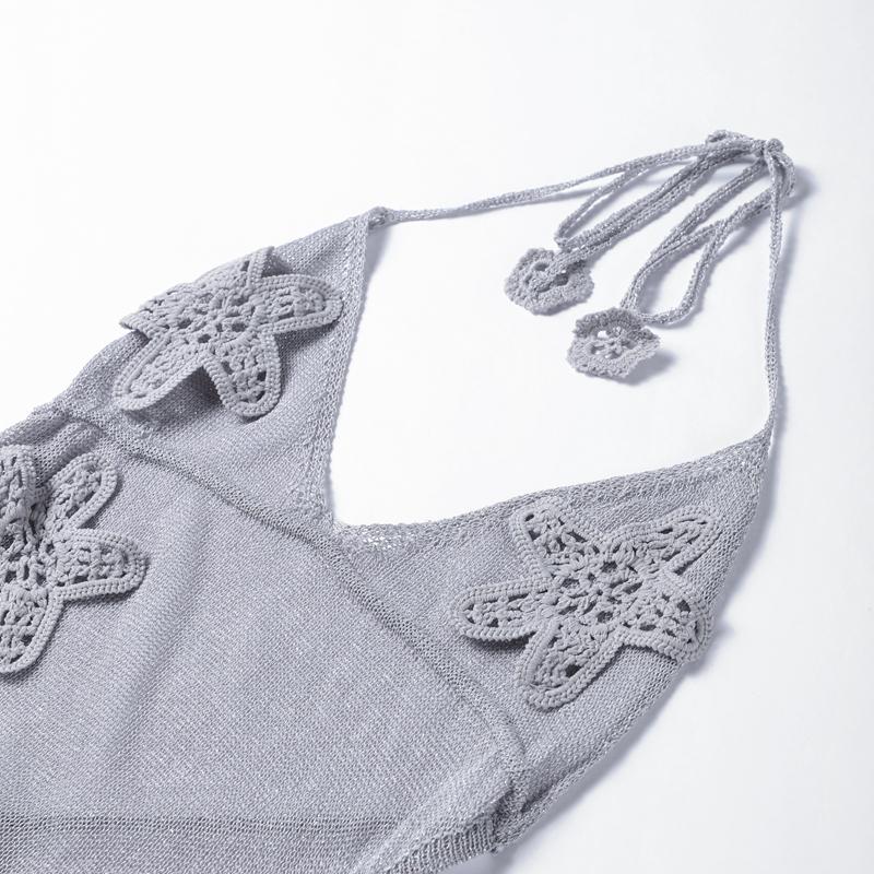 Flash Yarn Hook Flower Patch Dress Sexy Pure Desire Slim Halter Backless Sleeveless See Through Party Dresses Summer Lady Robes