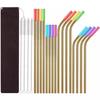 Stainless Steel Drinking Straws Set 16pcs Reusable Metal With Silicone Tips Gold Rose Black Color