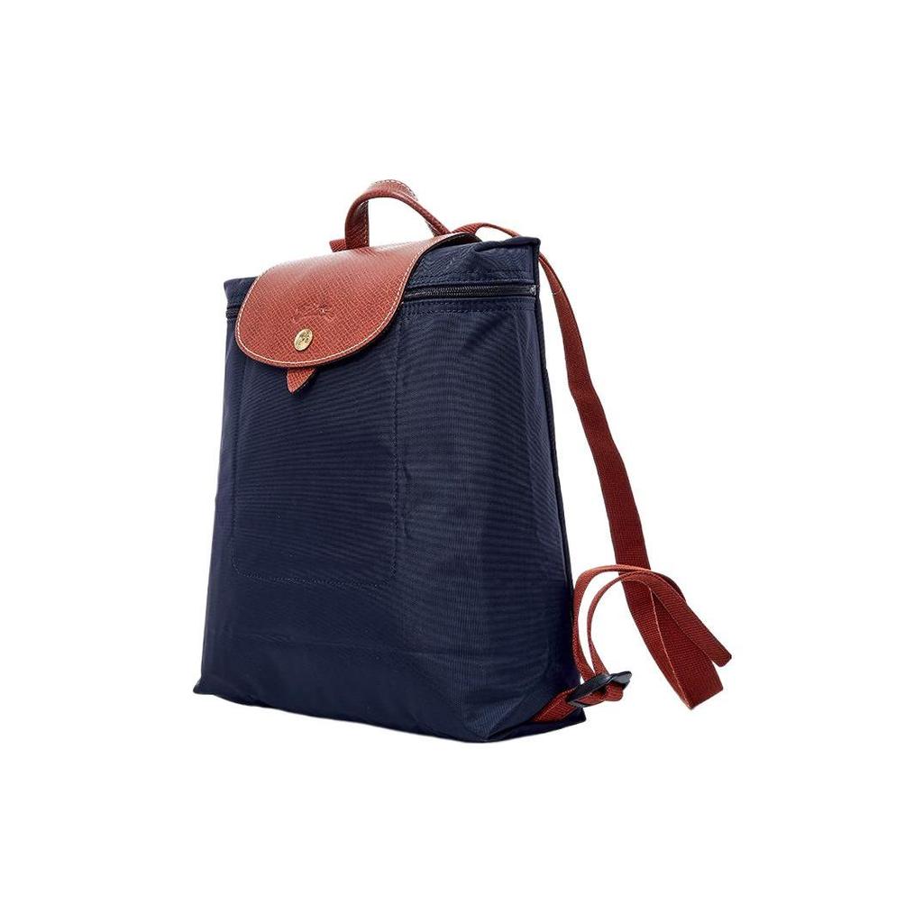 Longchamp Le Pliage 26 Druckknopf Reißverschluss Leinwand mit Lederbesatz Rucksack Damenrucksack Marineblau 1699089P68