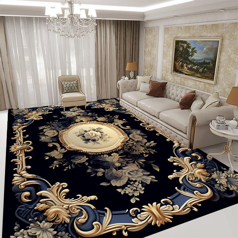 Persian Style Red Carpet for Living Room Washable Luxury American Hairless Table Area Rug for Bedroom Home Anti-slip Floor Mat