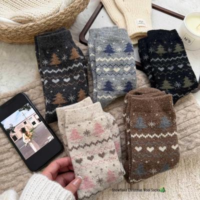 Festive Wool Slub Yarn Mid-Calf Socks - Japanese Harajuku Retro Mori Style for Women