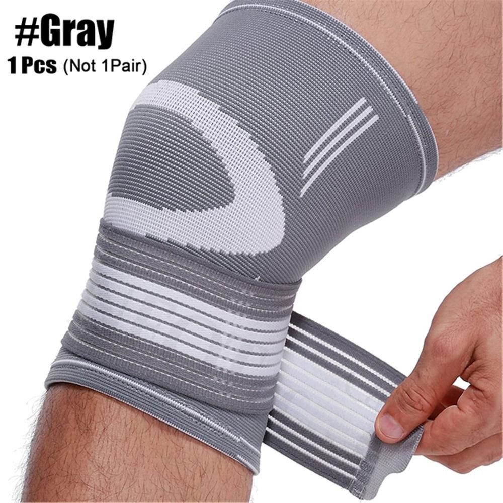 

1 шт. Спортивные компрессионные наколенники с ремешком, наколенник для поддержки колена для бега, трусцы, баскетбола, артрита, облегчения боли в суставах XL серый