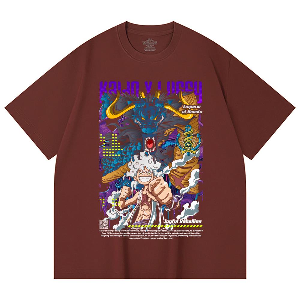 T-shirt Unisex Pesante 100% Cotone 230 g/m² Pezzo Unico Stampa V35 Luffy Kaido