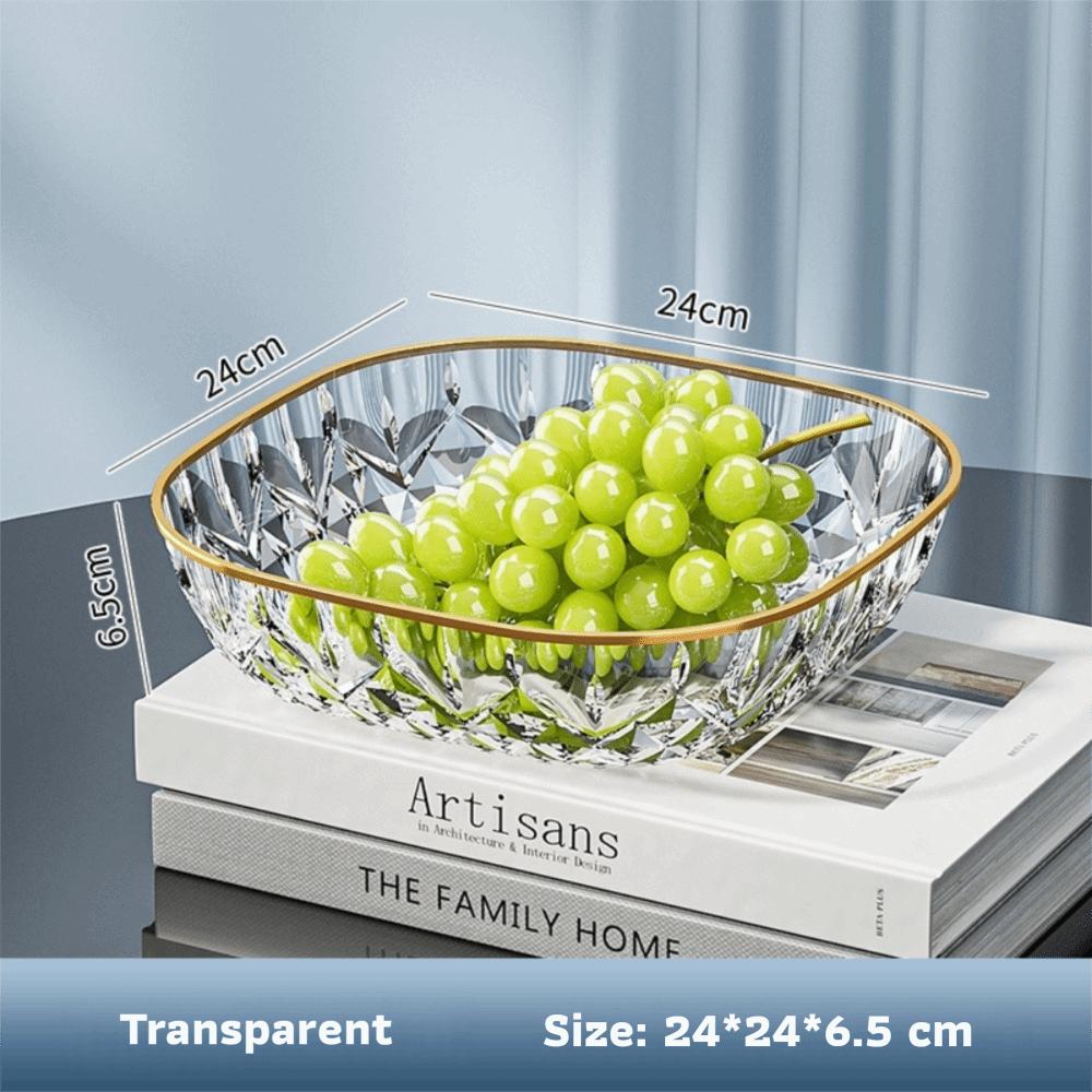 Golden Edge Fruit Bowl Square Transparent Fruit Tray Portable Dessert Biscuit Plate  Household