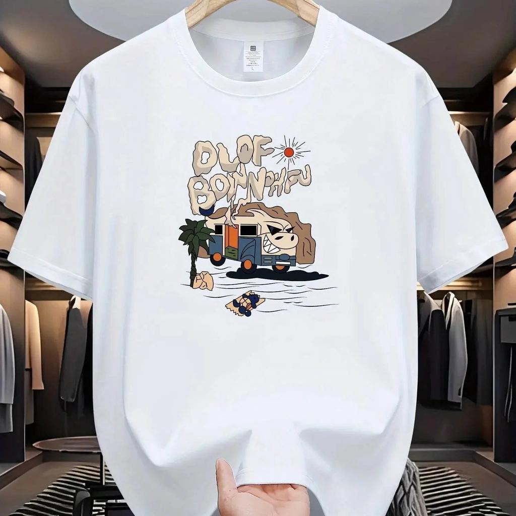 Cartoon Funny Pattern Printed T-shirt Men Casual Loose Sports Short Sleeved Cotton Tops Unisex T Shirts Summer Street Men's Tees