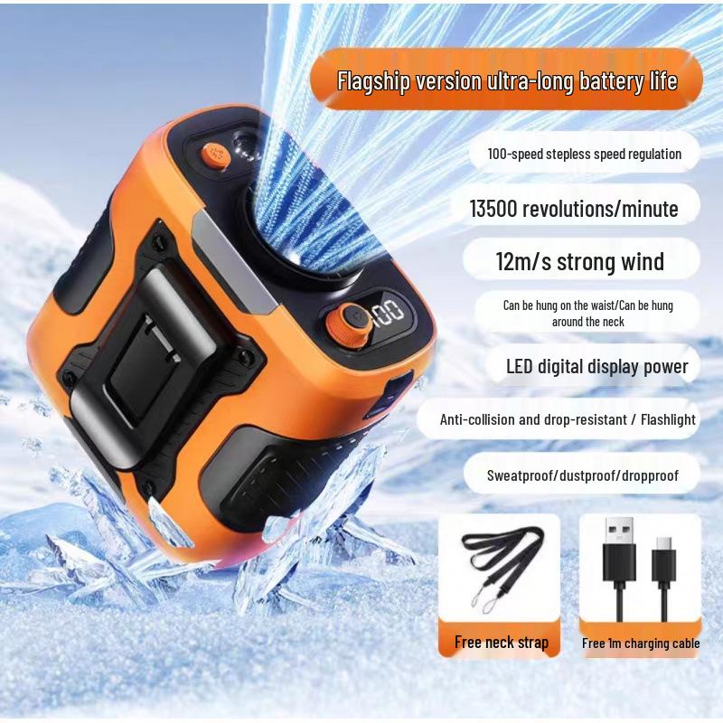 Portable Rechargeable Waist & Neck-Hanging Fan - Strong Wind, Outdoor Cooling Clip-on
