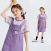 Girls' Fashion Striped Short-Sleeve Top & Suspender Skirt Set