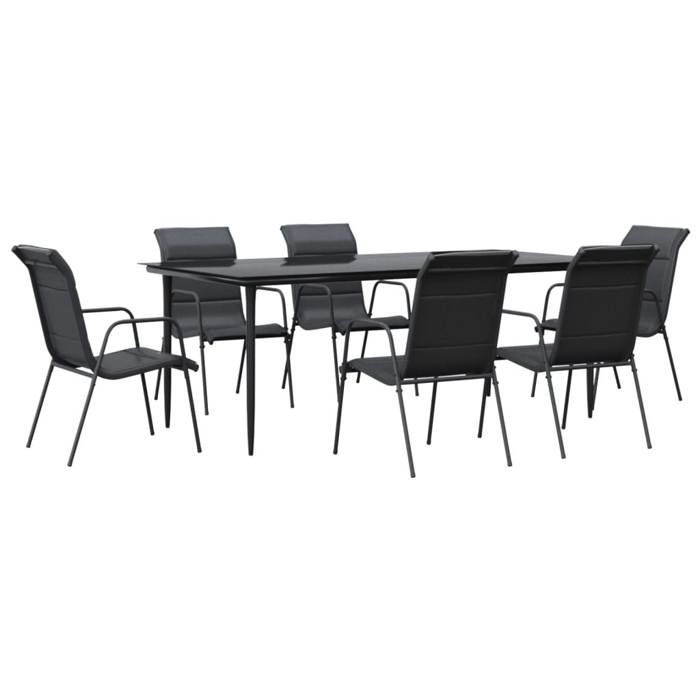 VidaXL Garden Dining Set 7 Pcs Black Textilene and Steel 3200708