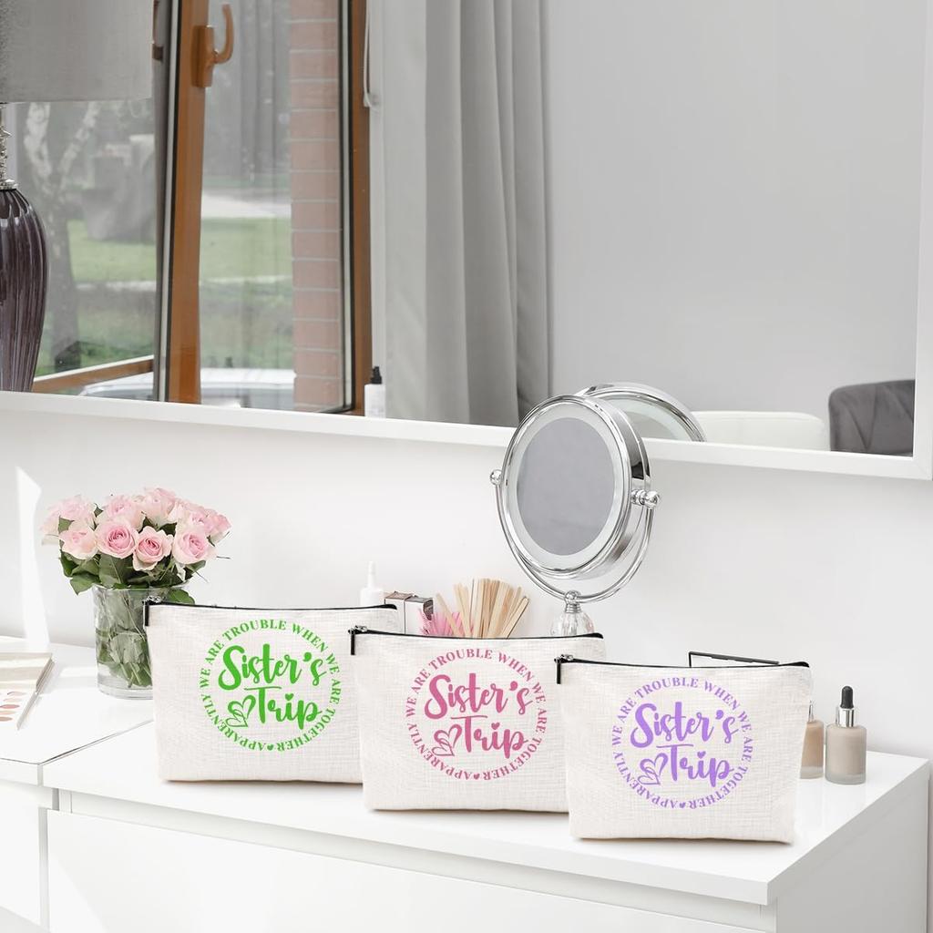 3Pcs Girls Trip Gifts Girls Weekend 2025 Makeup Bag Sisters Trip Gifts Favors Summer Gifts Cosmetic Bag Toiletry Bag Zipper Pouch Weekender Bags for