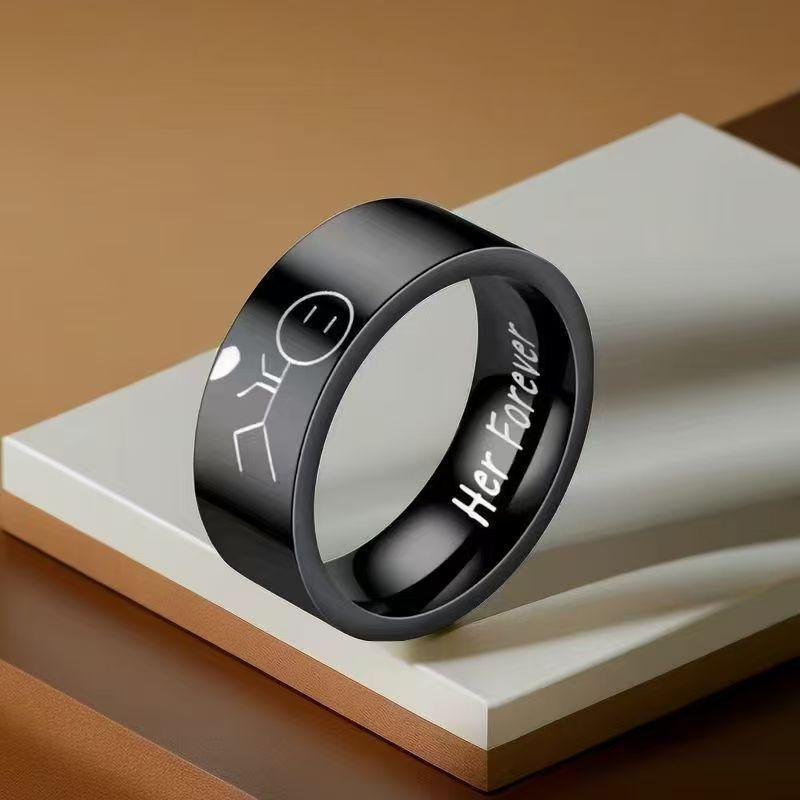 "Frosted Stainless Steel Couple Rings - Non-Fading Niche Design"