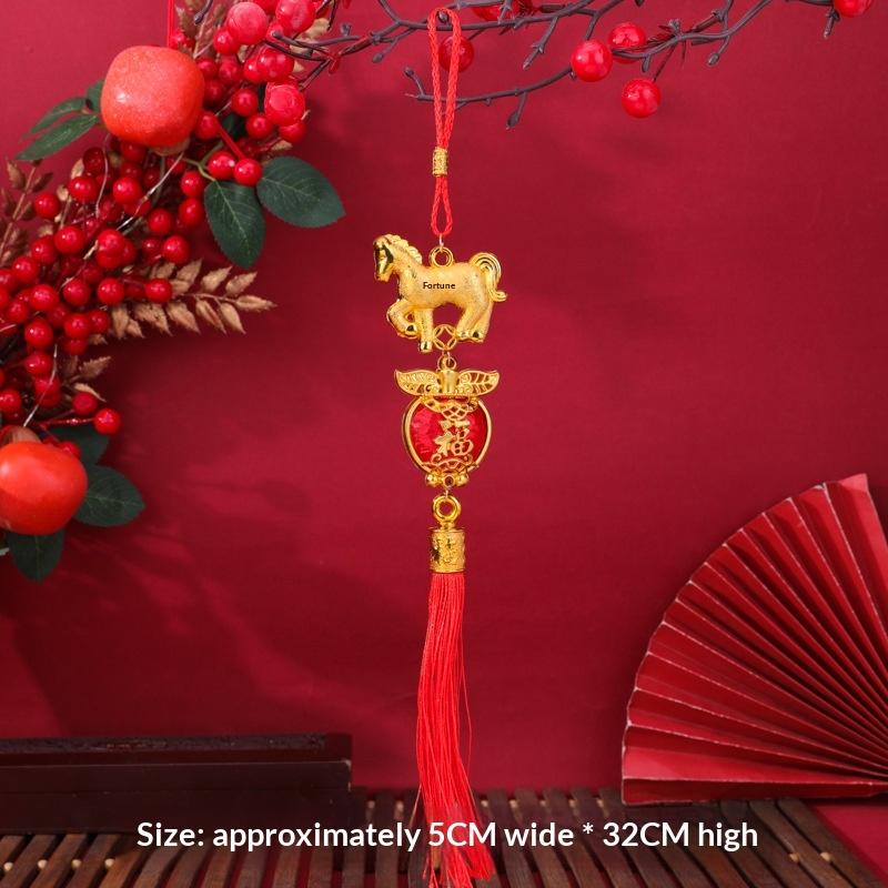Festive Zodiac 2026 Year Of The Horse Lantern Pendant Chinese New Year Red Gold Lucky Decoration Car Pendant Accessories Gifts