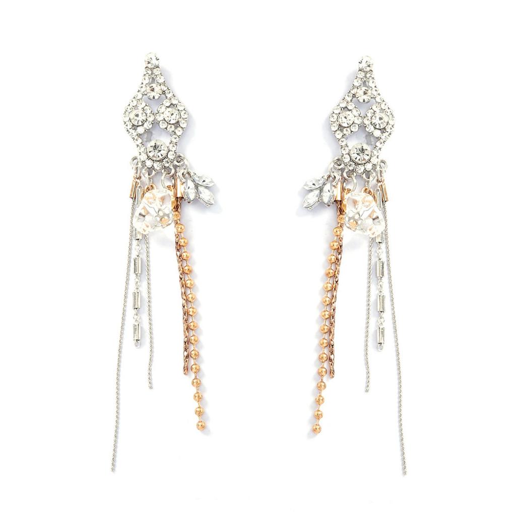 Elegant light luxury flash diamonds personalized fashion fringed long earrings daily commuting dating versatile earrings