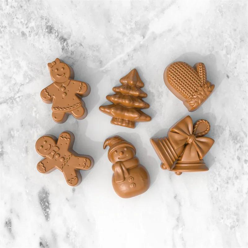 Christmas Silicone Chocolate Mold Gingerbread Man Xmas Tree Snowman Gloves Gummy Candly Mould Kitchen Party DIY Baking Tool