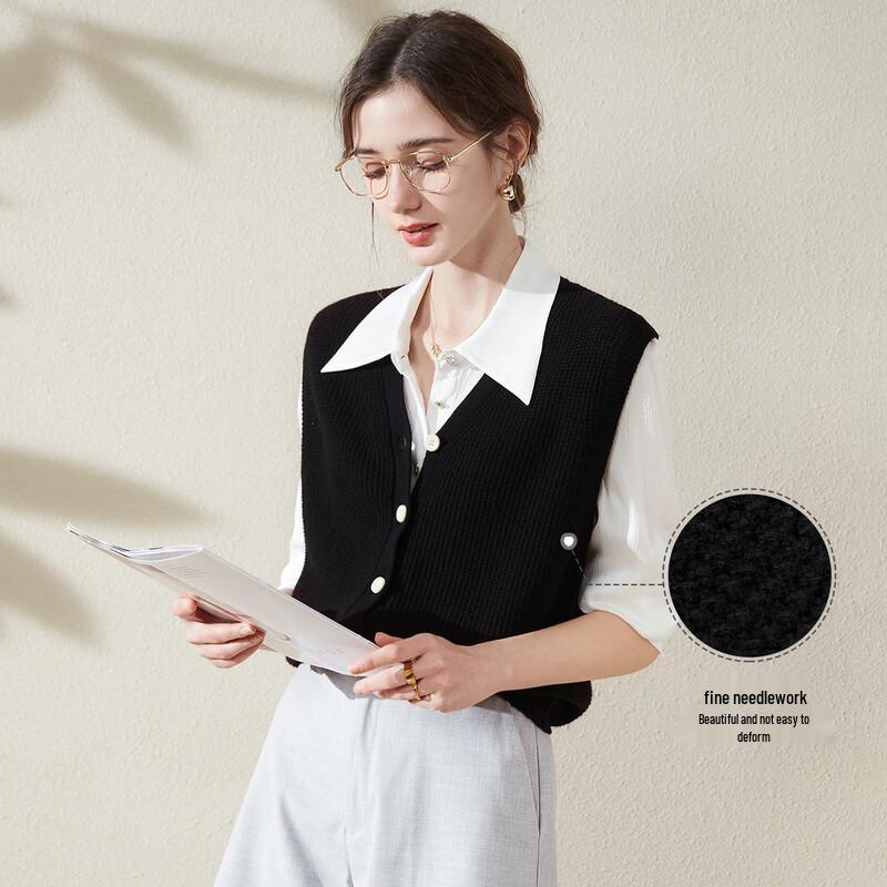 Tuhuang Women's Pure Wool V-Neck Cardigan Vest