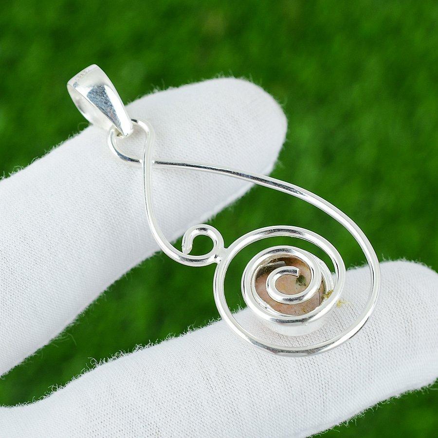 Round Natural Pink Opal Sterling Silver Wife Art Deco Birthday Pendant Jewelry