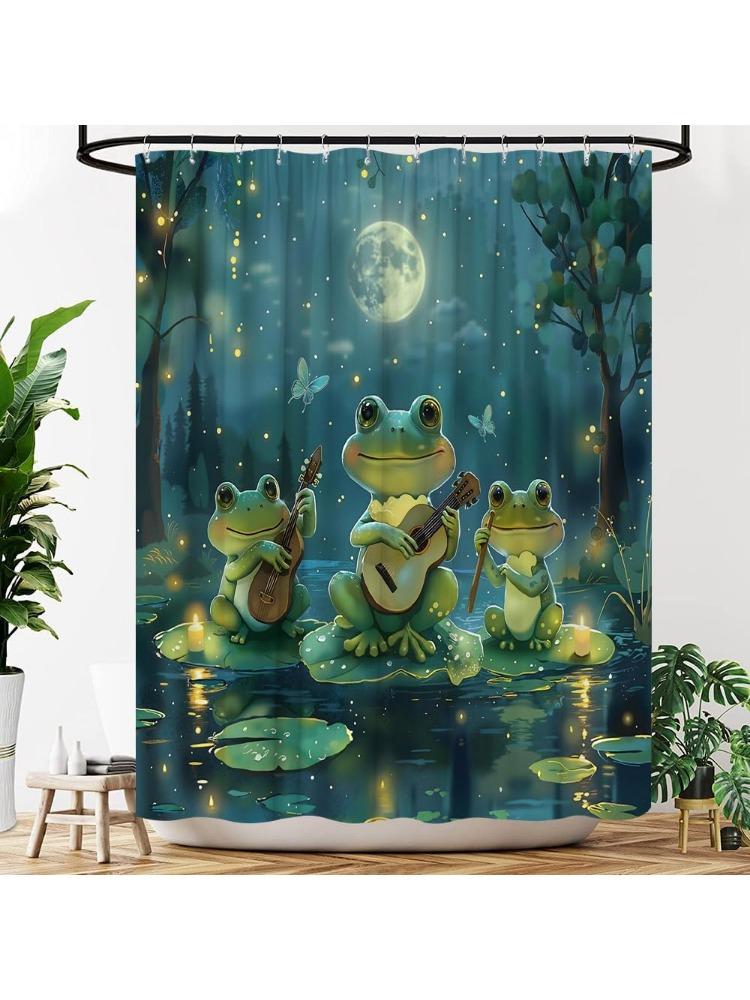 Funny Frogs Shower Curtain Cute Animals Cartoon Boys Girls Teens Fabric Bathroom Decor Curtains with Hooks, 70" Wx70 H