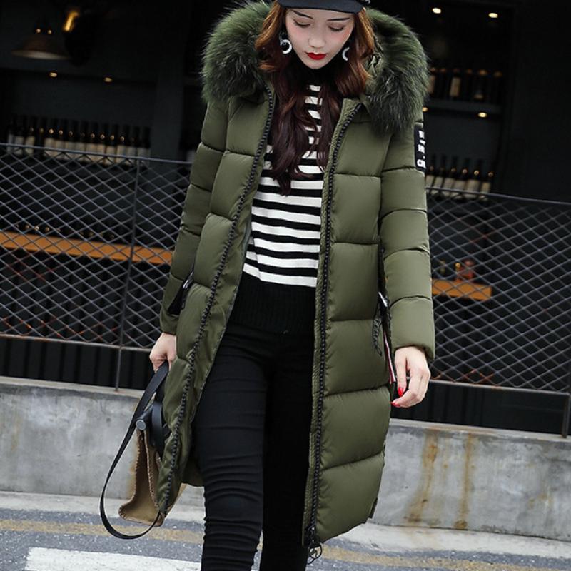 

IHUASU осенне-зимнее тонкое хлопковое пальто для женщин средней длины, модная куртка с большим воротником из утолщенного хлопка XXXL армия зеленый